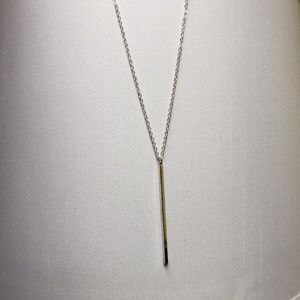 Silver metal lariat bar necklace